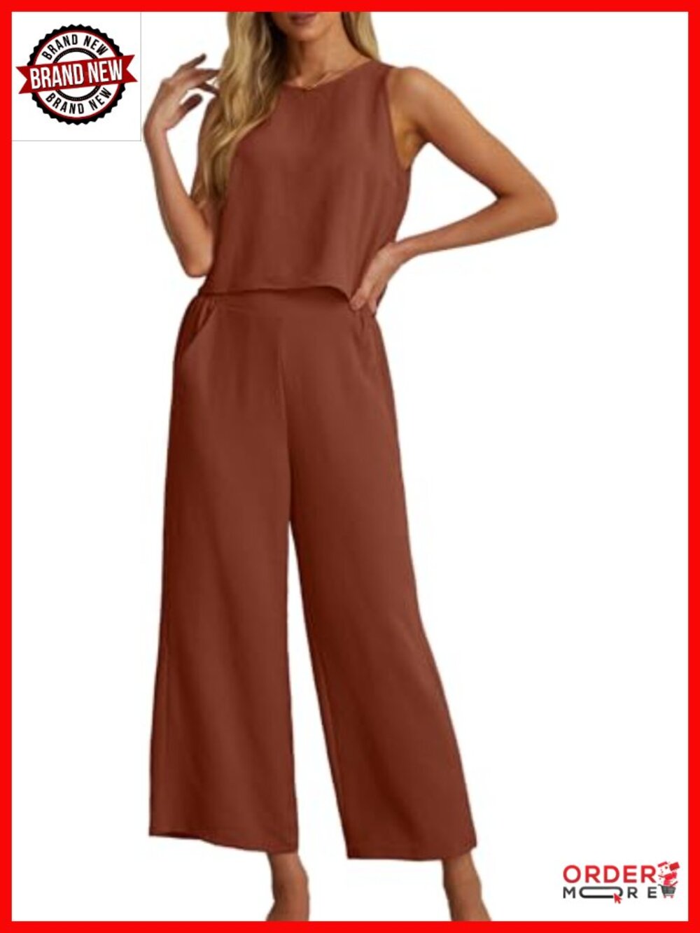Women's 2 Piece Outfit Sleeveless Crop Top Wide Leg Pants Set